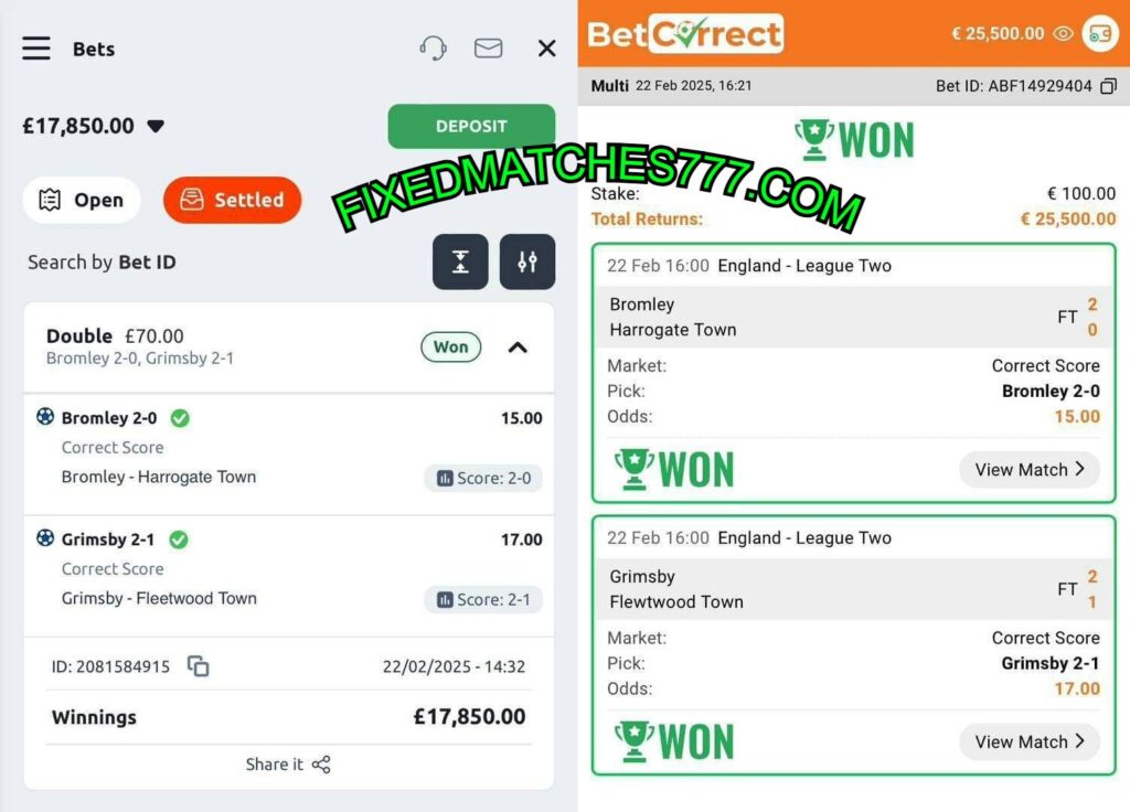 BET CORRECT FIXED MATCHES TIPS