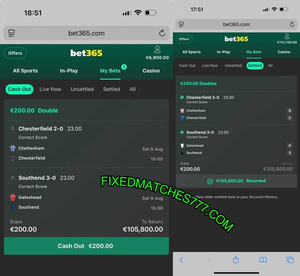 BET365 777 FIXED MATCH BET