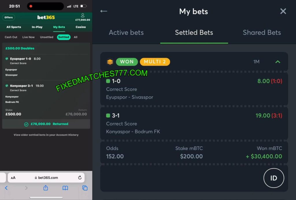 BET365 CORRECT FIXED MATCHES TIPS