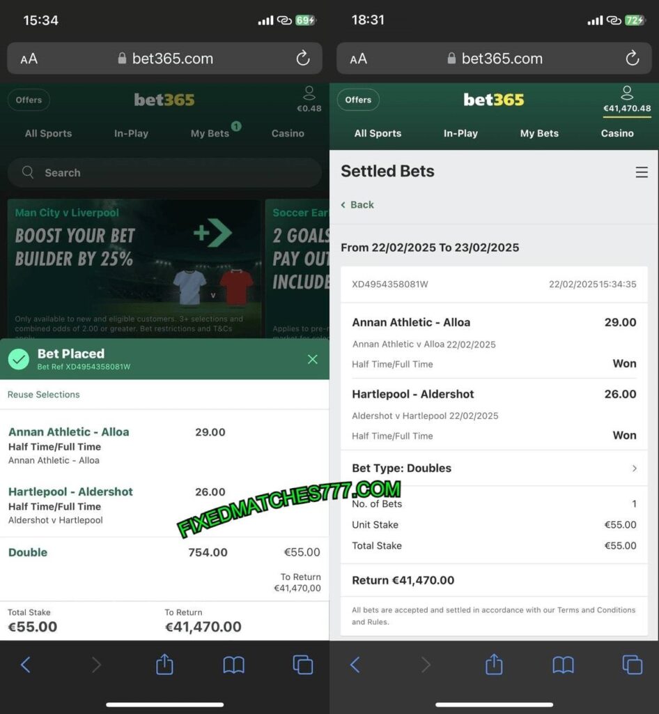 BET365 FIXED HTFT MATCHES TIPS