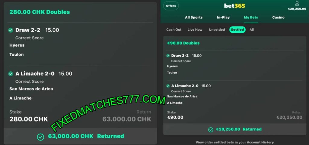 BET365 SURE FIXED MATCHES