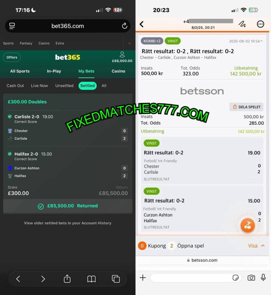 BETSSON CORRECT SCORE FIXED MATCHES