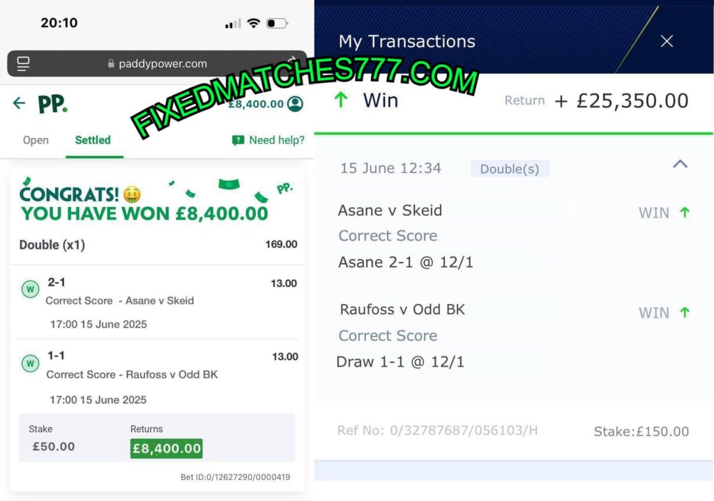 paddypower fixed correct score matches