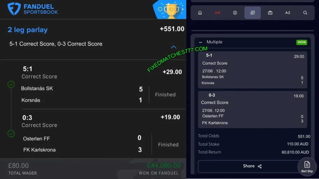 FANDUEL CORRECT SCORE FIXED MATCHES FANDUEL CORRECT SCORE FIXED MATCHES