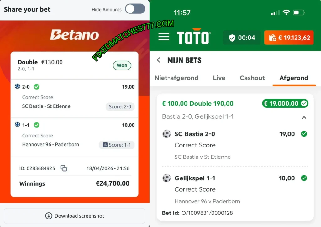 TOTO FIXED CORRECT SCORE MATCHES TOTO FIXED CORRECT SCORE MATCHES